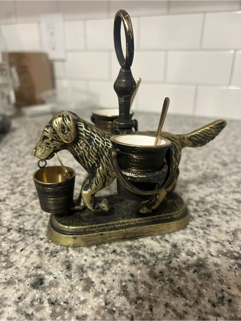 BW Dog Salt & Pepper Cellar antique brass NWT